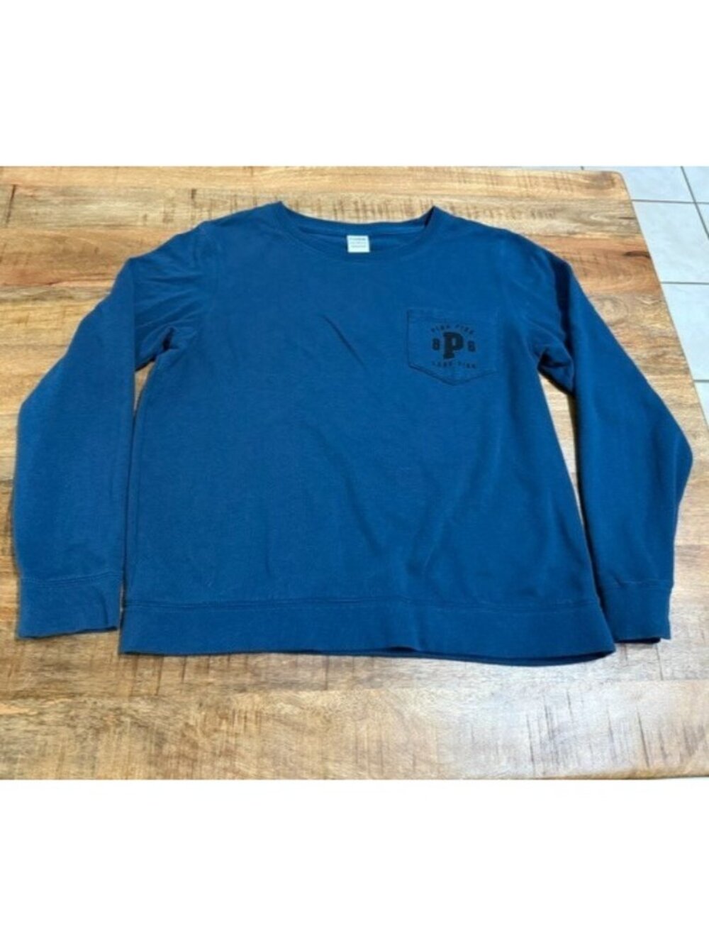 Victorias Secret Pink Long Sleeve T shirt Blue Pocket Crew Neck Large Pullover